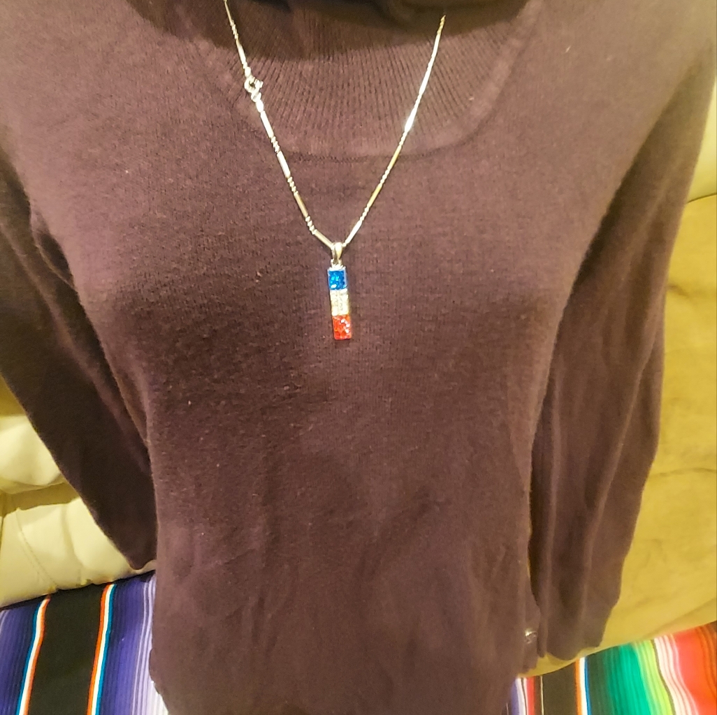 Sterling 925 Italy Necklace Tree-Color Stones Clear Red And Blue 85$